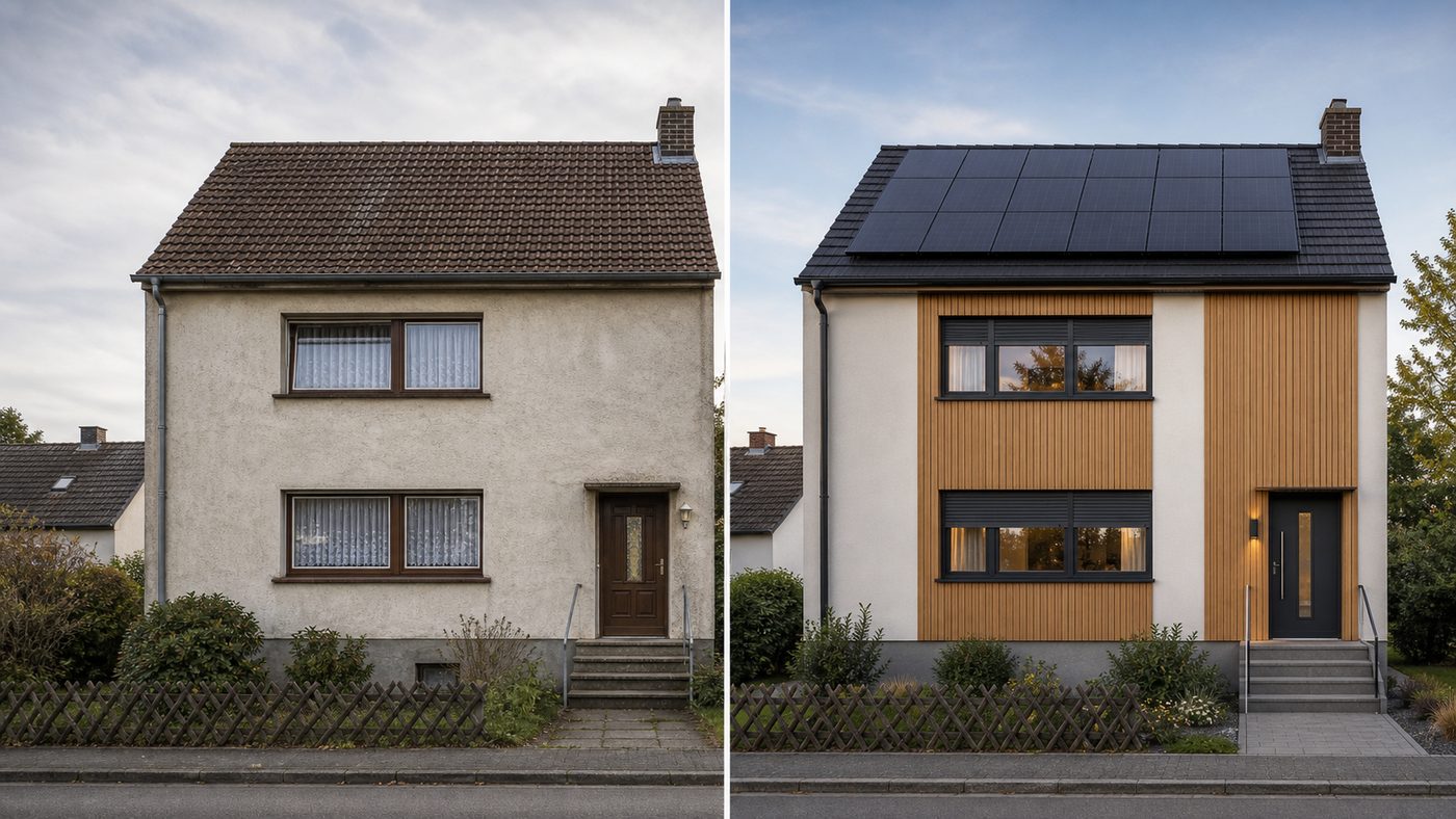 Energetische Modernisierung mit Fassade und Dachfläche